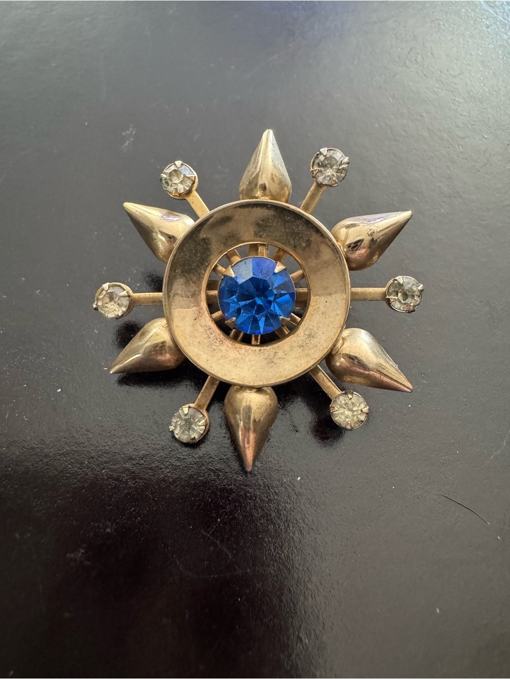 Vintage-Inspired Blue Crystal Starburst Brooch - Unbranded